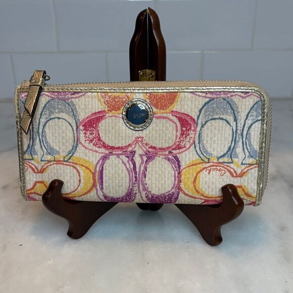 Coach Wallet Poppy Dream Multi-Color Scribble Logo Clutch Wallet - Picture 1 of 16